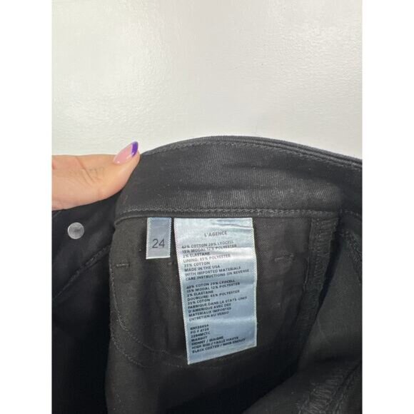 NEW L'agence Akira Ultra High Rise Skinny Jeans Women's Noir Coated Size: 24 - Picture 7 of 9